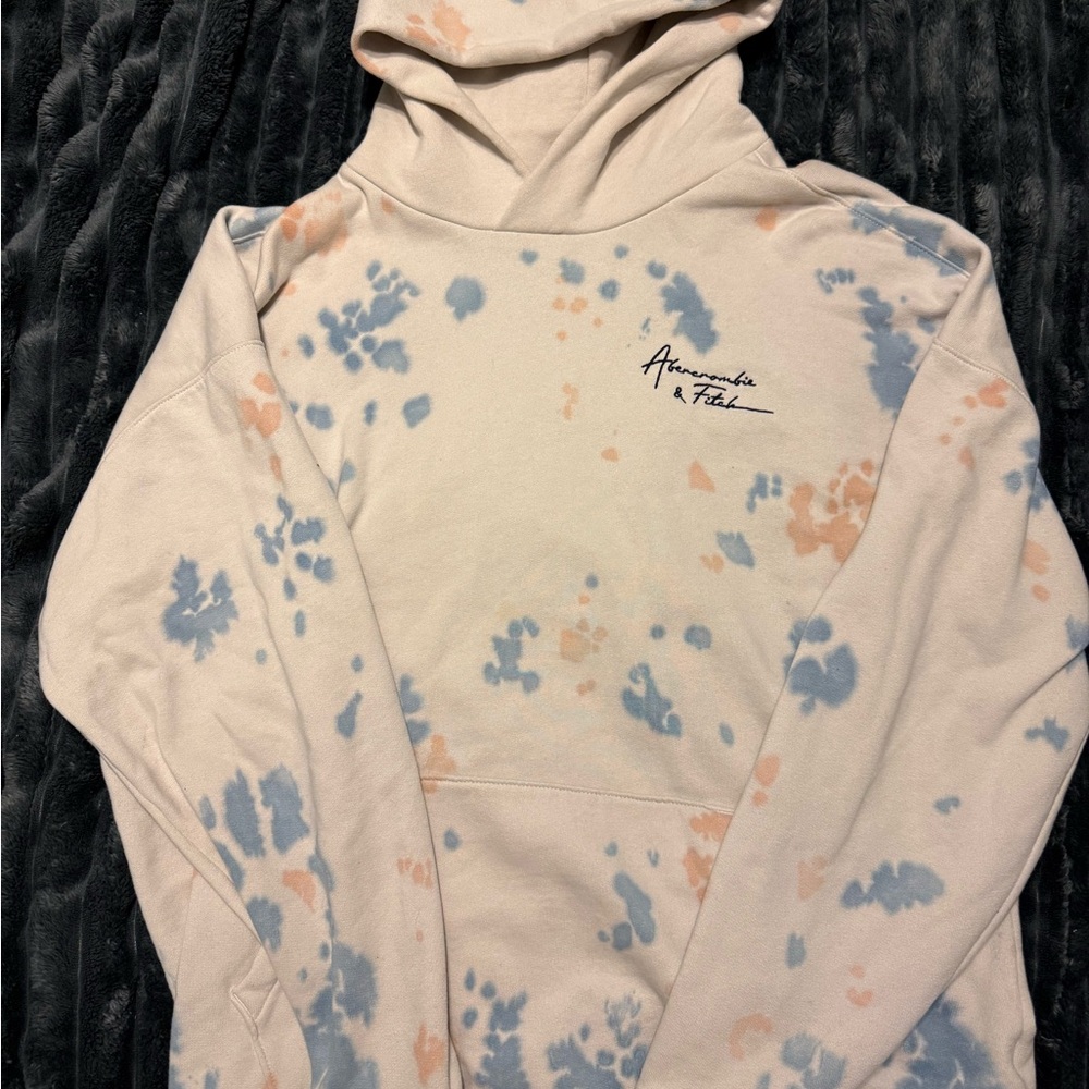 Abercrombie & Fitch Cream and Blue Tie-Dye Hoodie